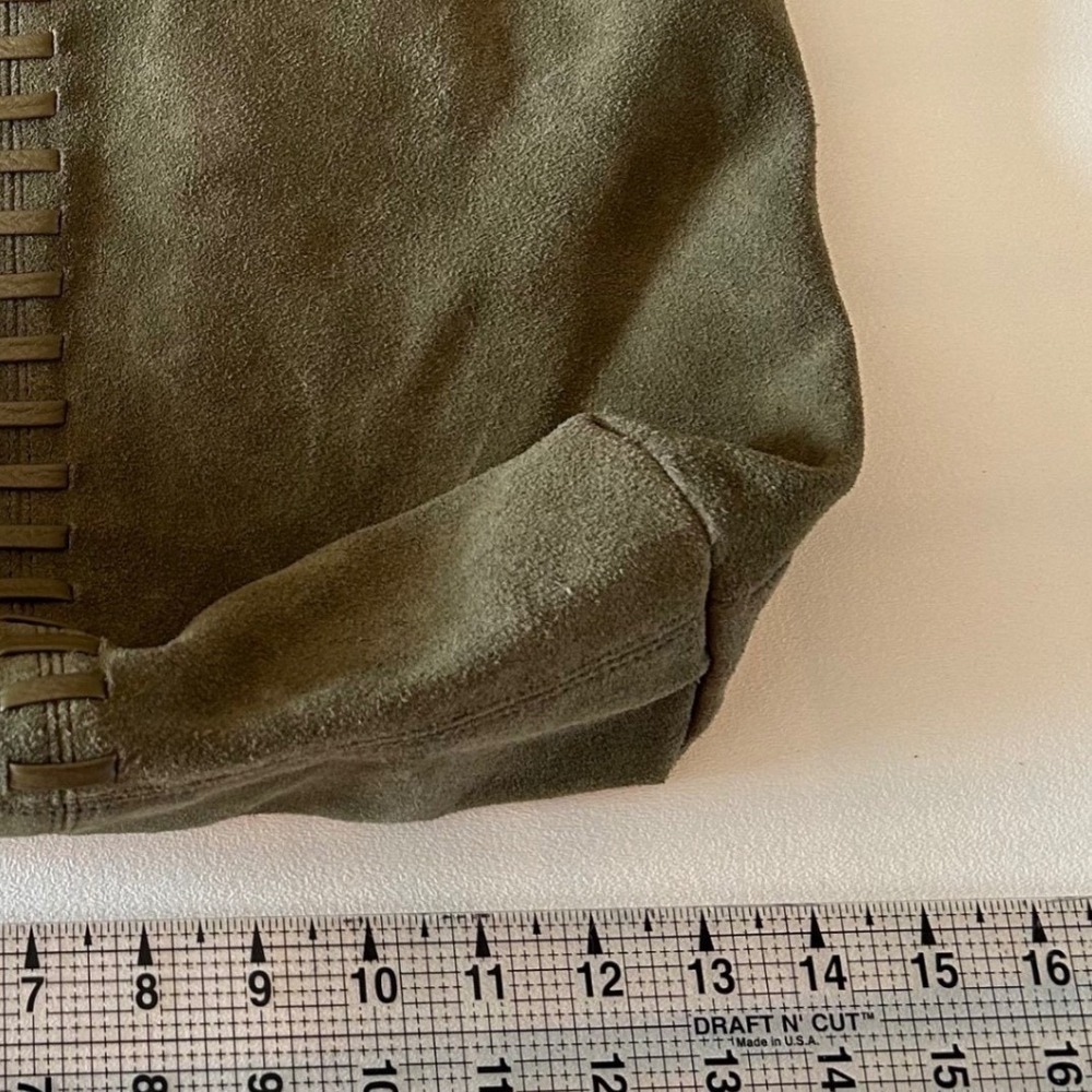 CHI Suede Tote Bag Large Olive Green Studded Boho Slouchy Shoulder Bag Handbag - Picture 7 of 11